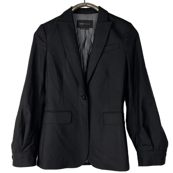 BCBGMAXAZRIA BALLOON SLEEVE BLACK WOOL BLEND SINGLE BUTTON BLAZER JACKET - Picture 3 of 14